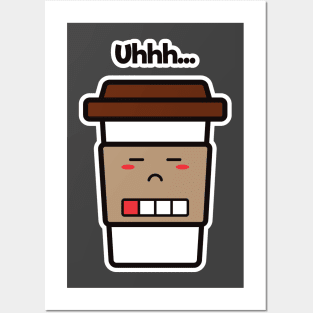 Uhhh... | Coffee Cup | Charging | Low Battery | Cute Kawaii | Dark Gray Posters and Art